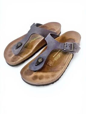 Birkenstock Blue Nubuck Leather Gizeh Thong Sandals 37